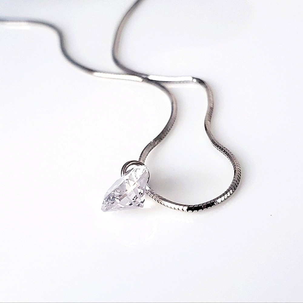 NEW Dainty 925 Sterling Silver Loose Solitare Diamond Necklace - Picture 7 of 9
